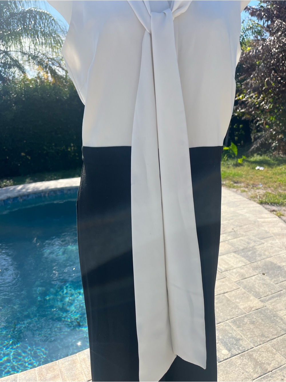 Ann Taylor Black and White Sleeveless Tie-Neck Jumpsuit - Picture 4 of 9